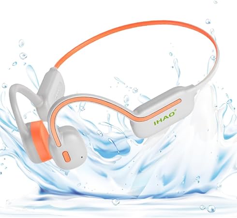 IHAO Swimming Headphones True Bone Conduction Open Ear Headset MP3 Player Built-in 32G Memory IP68 Underwater Waterproof Stereo Bluetooth Earphone for Driving Bicycling Running Skiing