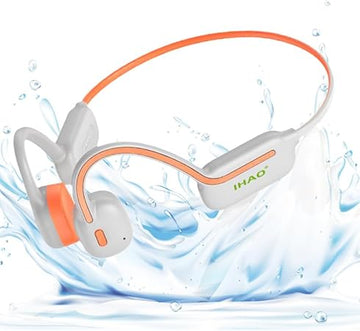 IHAO Swimming Headphones True Bone Conduction Open Ear Headset MP3 Player Built-in 32G Memory IP68 Underwater Waterproof Stereo Bluetooth Earphone for Driving Bicycling Running Skiing