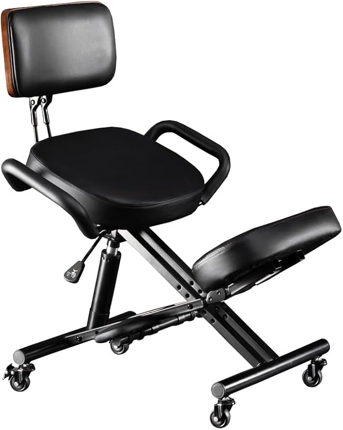 Kneeling Chair with Back Support Ergonomic for Office,Adjustable Stool with Angled Seat for Better Posture,Thick Comfortable Cushions,Black