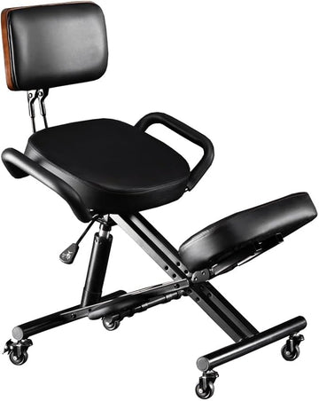 Kneeling Chair with Back Support Ergonomic for Office,Adjustable Stool with Angled Seat for Better Posture,Thick Comfortable Cushions,Black