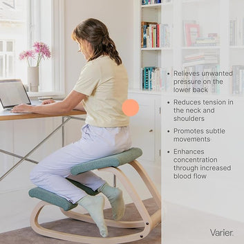 Varier Variable Balans Original Kneeling Chair Designed by Peter Opsvik (Dark Blue Revive Fabric with Natural Ash Base)